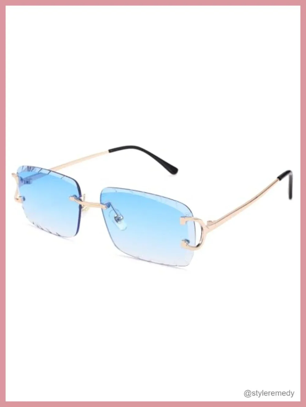 Rimless Rectangle Square Sunglasses Frameless Diamond Cutting Eyewear